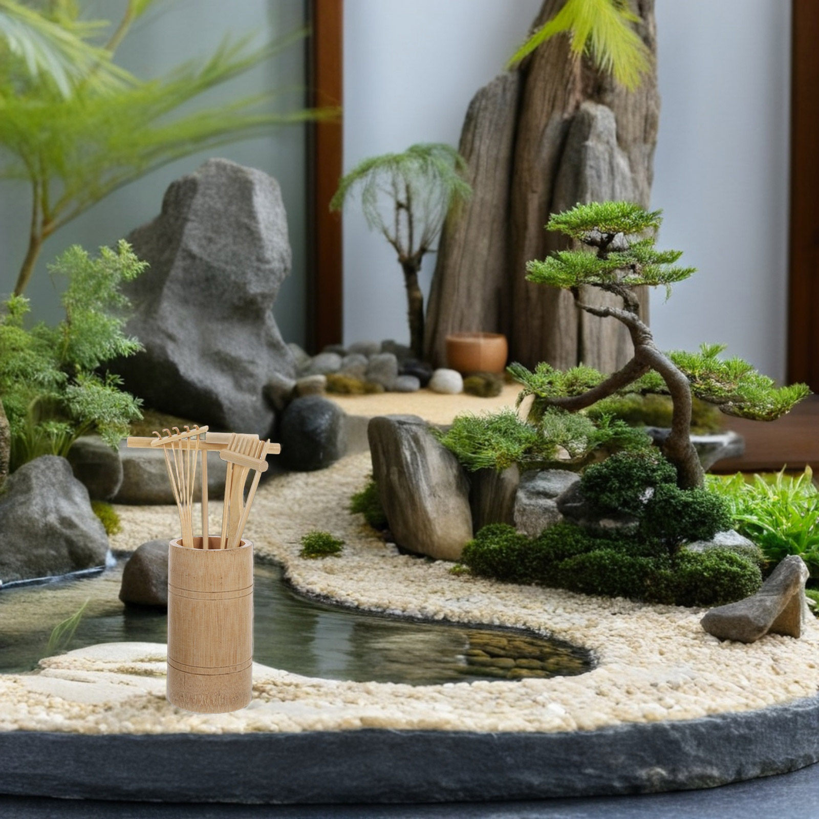Gardening Tools Rake - Conjunto de Ferramentas Miniatura de Bambu